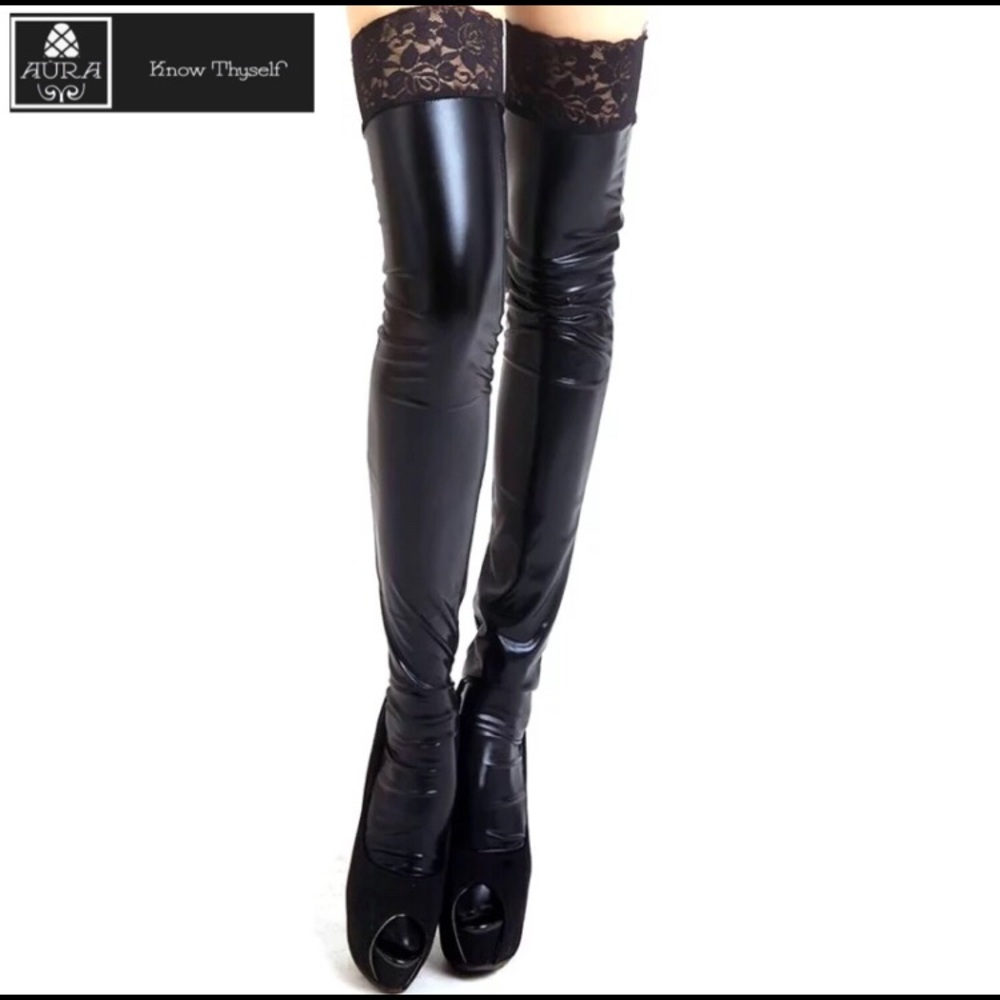 Sexy Pleather Socks Leggings Tights Pantyhose - Picture 2 of 3
